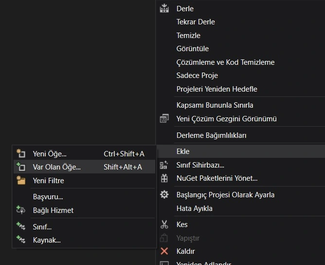 visual studio projeye dosya ekleme.webp