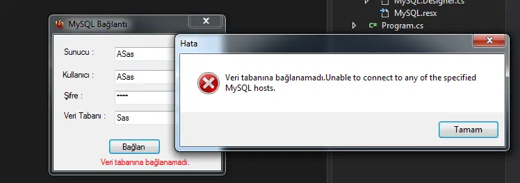 Mysql bağlantı hatası.
